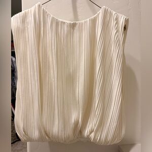 Elegant Cream Pleated Bubble Hem Top